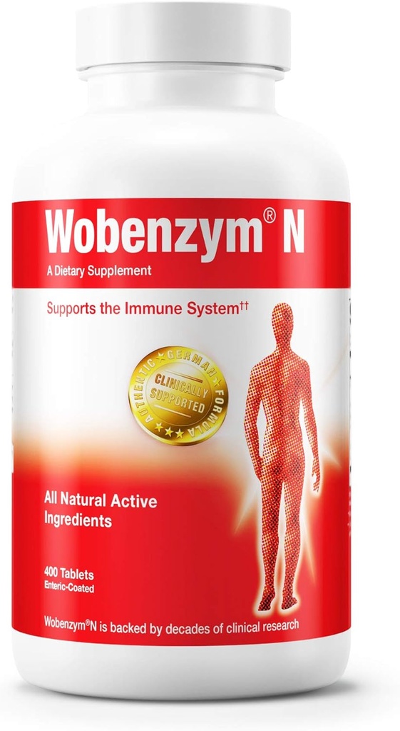 Douglas Laboratories Wobenzym N - Autentisk tysk tillæg - Systemiske enzymer - For immunsystem og fælles sundhed * - Med Papain, Rutin & Bromelain - 400 entrik- overtrukne tabletter