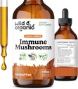 Wild & Organic immun Mushroom Tinktur - 8-in-1 Immunstøtte med Chaga, Reishi, Tyrkiet Tail, Lions Mane, Maitake Extract - Flydende Mushroom Supplement - Vegan, Sukker & Alkohol- Free Drops - 4 oz
