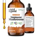 Wild & Organic immun Mushroom Tinktur - 8-in-1 Immunstøtte med Chaga, Reishi, Tyrkiet Tail, Lions Mane, Maitake Extract - Flydende Mushroom Supplement - Vegan, Sukker & Alkohol- Free Drops - 4 oz