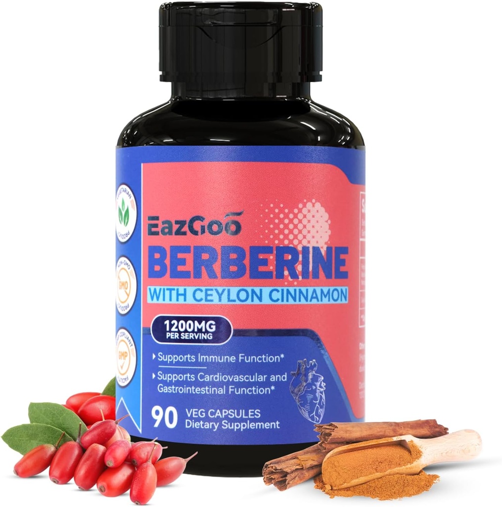 Premium Berberine Supplement 1200mg med Ceylon Cinnamon - 90 Vegankapsler - Berberine HCL Supplement Non- GMO Gluten Free, immunforsvar