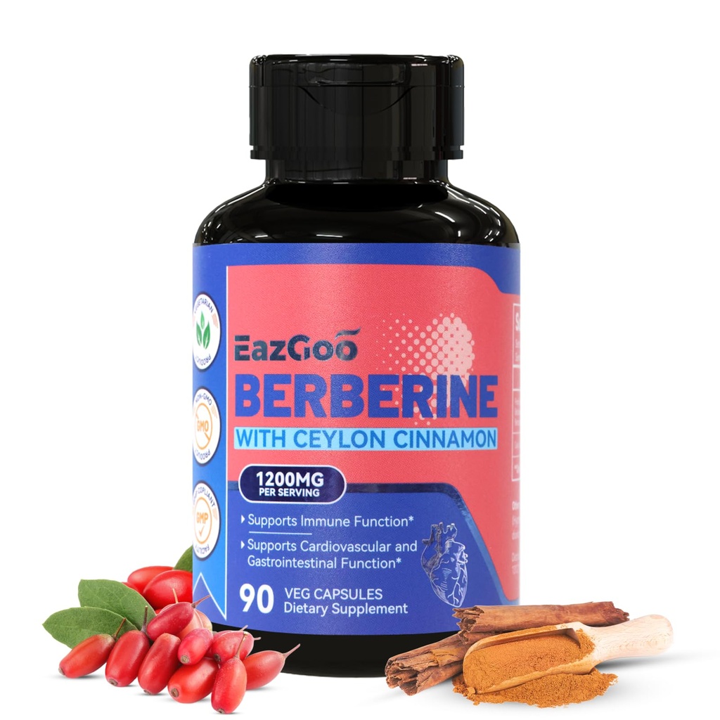 Premium Berberine Supplement 1200mg med Ceylon Cinnamon - 90 Vegankapsler - Berberine HCL Supplement Non- GMO Gluten Free, immunforsvar