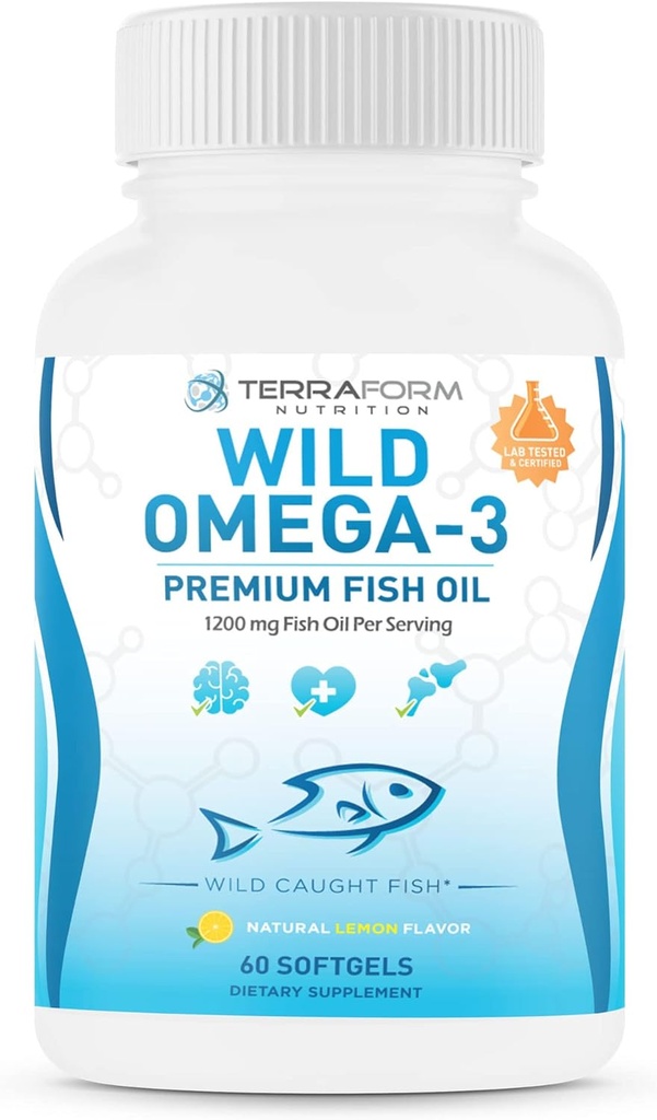 Triple Strength Fish Oil Omega 3 2400mg per servering - Burpless, Lemon Flavored Non- GMO, Gluten & Soy Free - 30 Servere