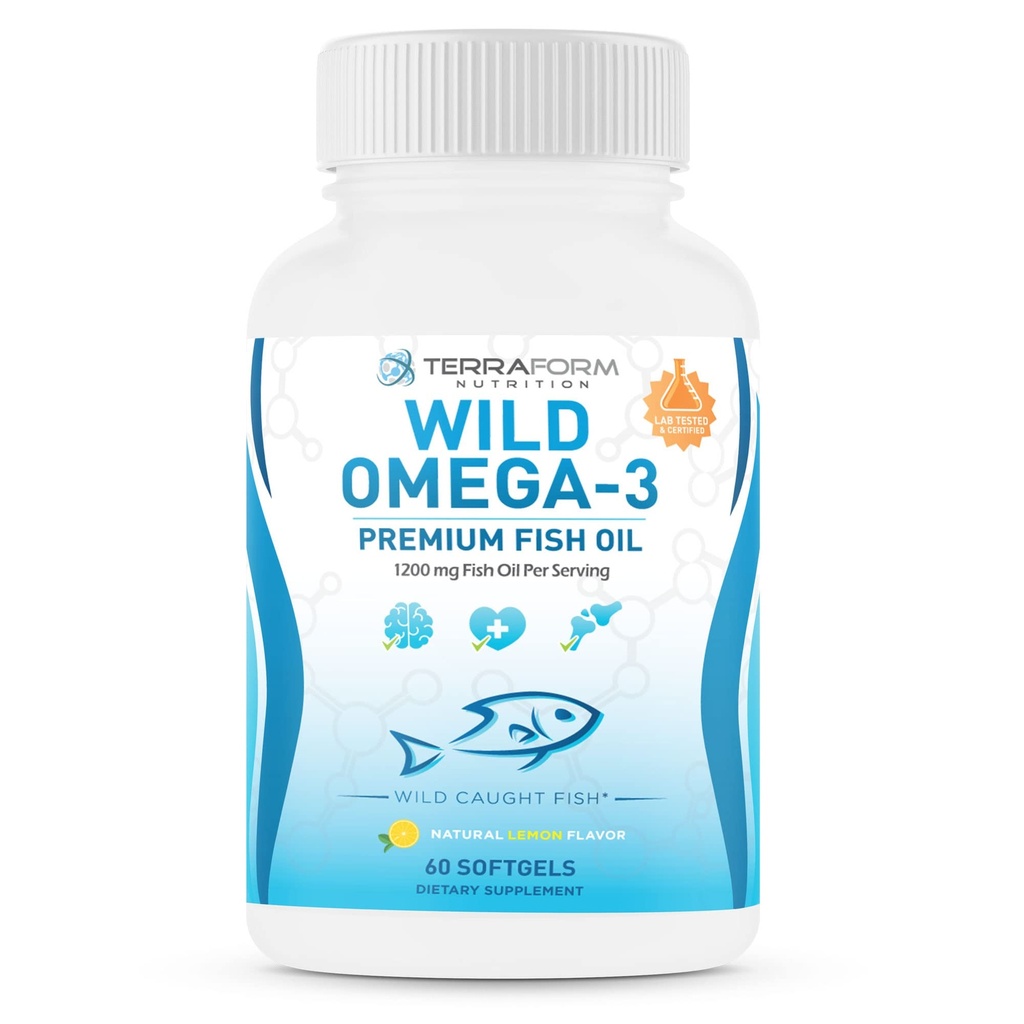 Triple Strength Fish Oil Omega 3 2400mg per servering - Burpless, Lemon Flavored Non- GMO, Gluten & Soy Free - 30 Servere