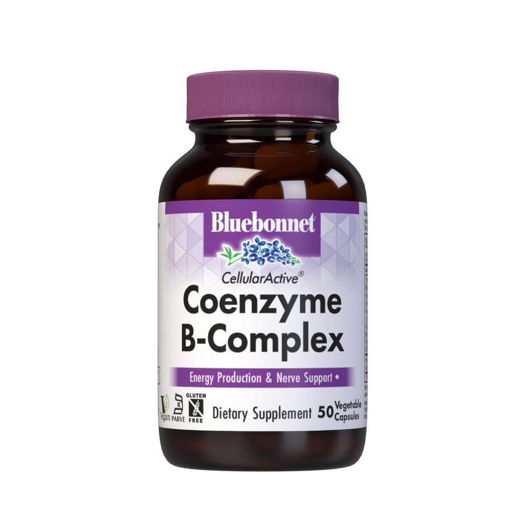 Bluebonnet Nutrition Cellular Active Coenzym B- Complex, Energy Production & Nerve Support *, Vegan, Kosher Certified, Gluten- Free, Soy- Free, Dairy- Free, 50 Vegetabilske kapsler, 50 Servere