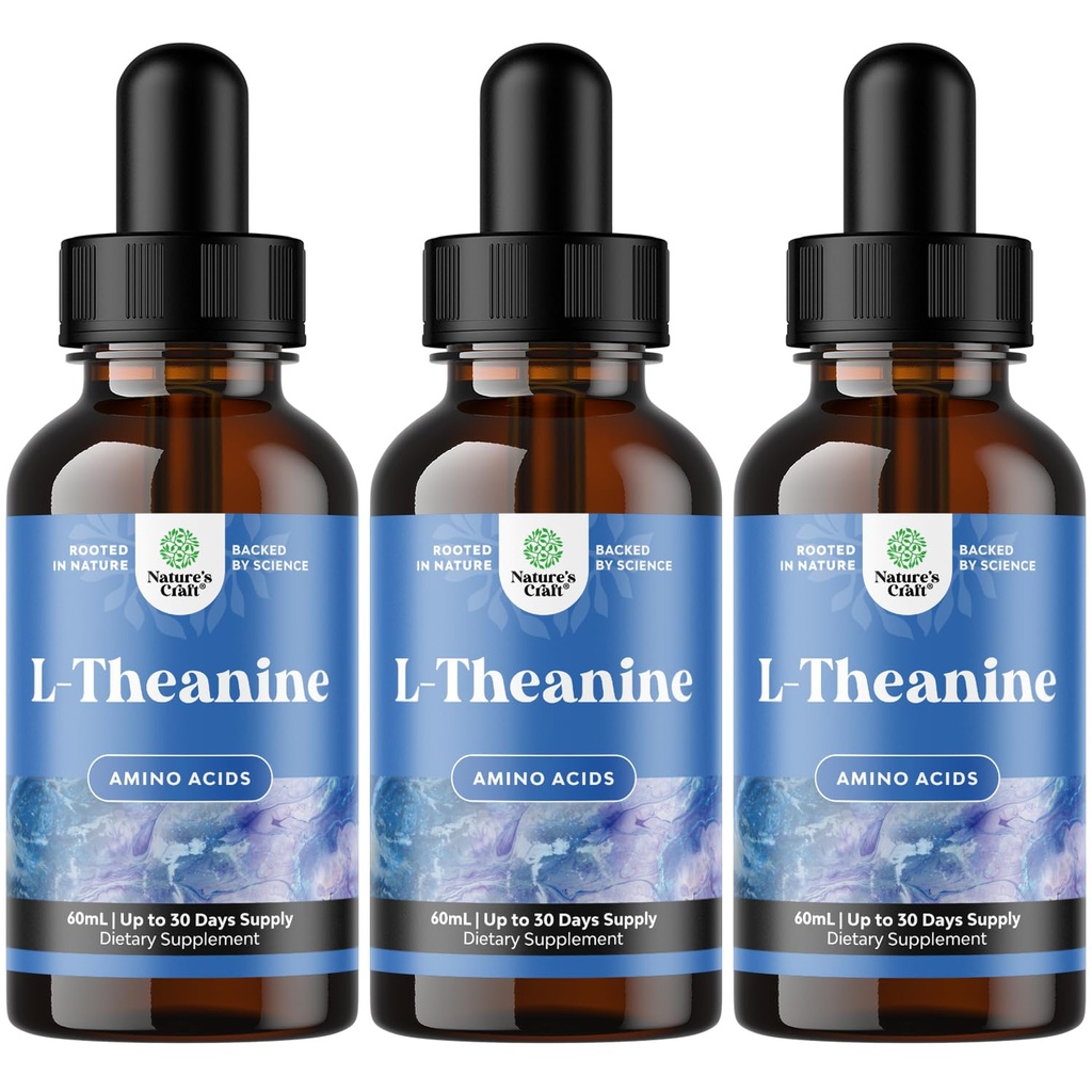 Nature Craft High Absorption L- Theanine Liquid Drops - Nootrop Focus Supplement med L Theanine 200mg Per Serving og Kamille Extract - Supplement for voksne og børn afslapning og fokus - 6oz