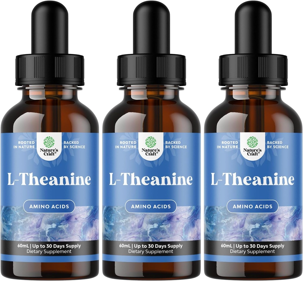Nature Craft High Absorption L- Theanine Liquid Drops - Nootrop Focus Supplement med L Theanine 200mg Per Serving og Kamille Extract - Supplement for voksne og børn afslapning og fokus - 6oz