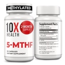 10X Health 5- MTHF methylfolat - Metyleret folat & Magnesium til hjerne, hjerte sundhed, DNA & Neurotransmitter Syntese - Biotilgængelig methylfolat supplement - Methylfolat supplement 60 Kapsler