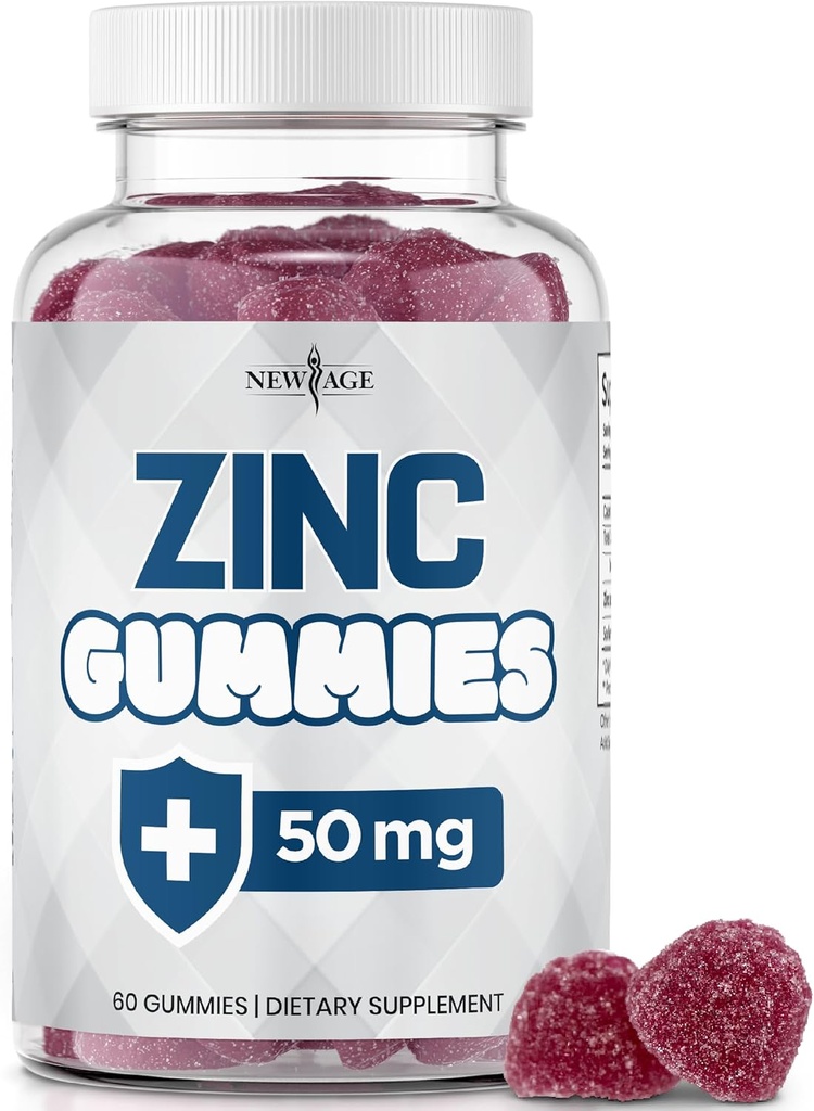NY AGE Zink gummier - 50mg høj immunbooster Zink supplement, immunforsvar, kraftfulde naturlige antioxidant, ikke-GMO - efter New Age (60 Greve (pakke med 1))