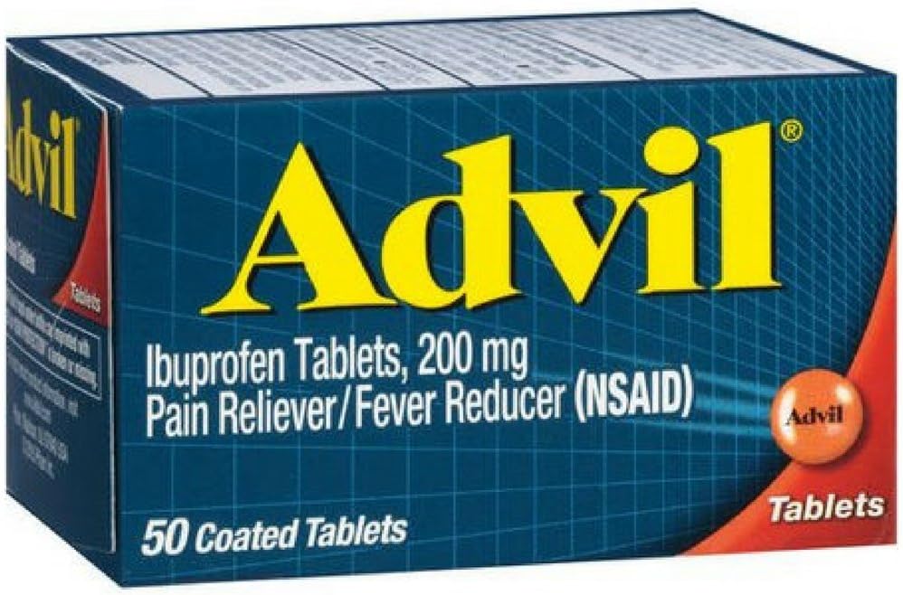 Advil Pain Reliever / Fever Reducer, 200 mg, 50 overtrukne tabletter.