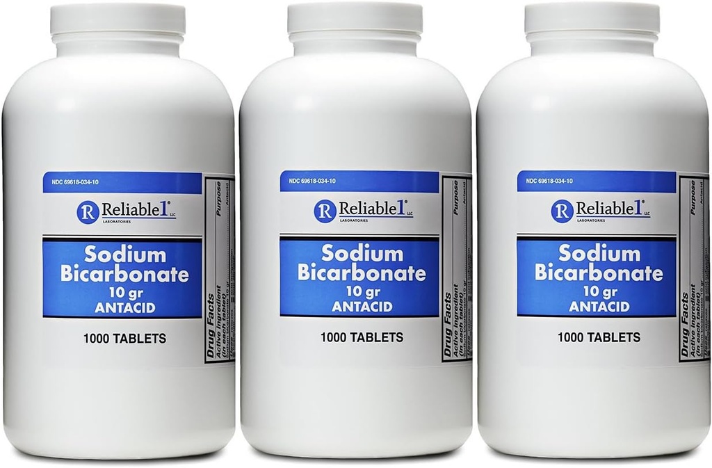 Natriumbicarbonat 650 mg 1000 Antacida tabletter, til lindring af syrefordøjelsesbesvær, Heartburn, Sour Mavesæk & Upset Mavesæk med 3 stk.