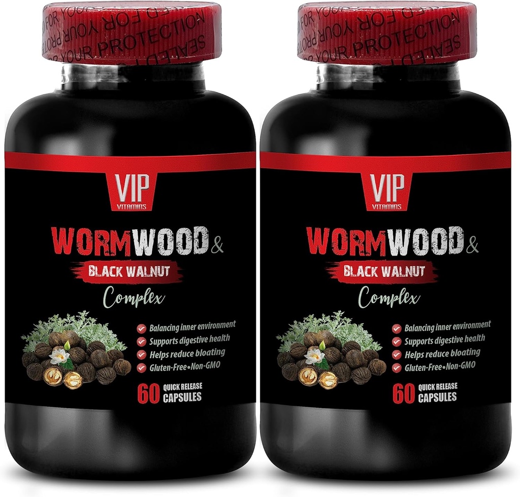 VIP Kosttilskud Black Walnut Wormwood - Wormwood og Black Walnut Complex 1500 MG - Cloves and Wormwood, 2 flasker (120 kapsler)