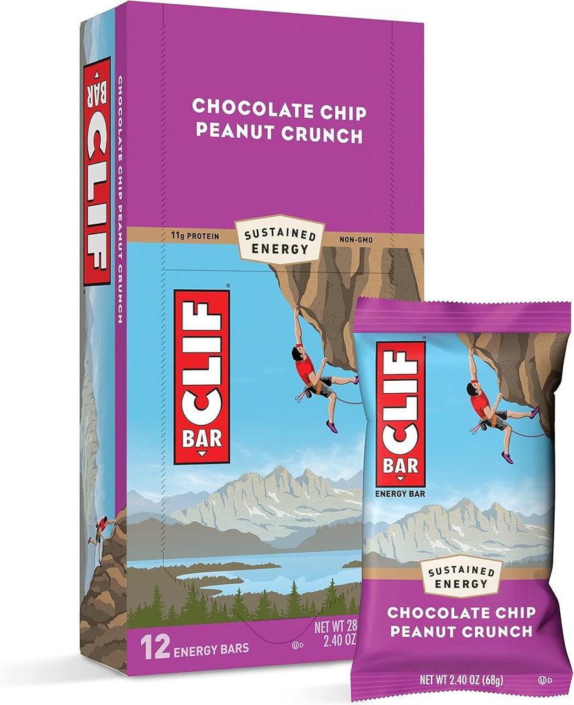 Clif Bars - Energy Bars - Chokolade Chip Peanut Crunch - Lavet med Økologisk Havre - Plant baserede fødevarer - Vegetar - Kosher (2.4 Ounce Protein Bars, 12 Greve)