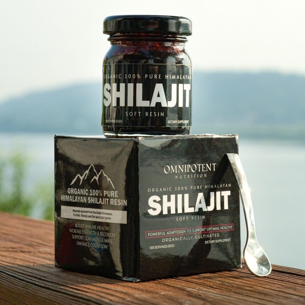 Himalayan Shilajit Resin - Organic Shilajit Supplement Sourced fra høje højder - 500mg Pure Natural Resin & Fulvic Acid, 85 + Trace Minerals (50g (100 Servere) + Spoon)