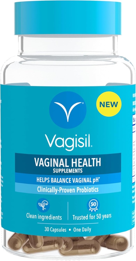 Vagisil Vaginal Health Supplements, Clinically-Proven Probiotics, Promotes Vaginal Health, Clean Ingredients, Helps Balance Vaginal pH, Just 1 Capsule Daily, 30 Capsules