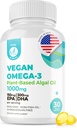DR. MORITZ Vegan Omega-3 Softgel til voksne og børn, Lavet af Alger Oil med DHA EPA, Lille Alger Omega 3 Kosttilskud, Vegan, 30 Greve