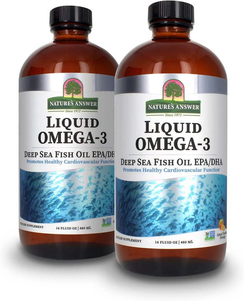 Nature's Answer Liquid Omega-3 | Deep Sea Fish Oil with EPA/DHA Dietary Supplement | Cardiovascular Support | No Preservatives & Gluten-Free 16oz (Pack of 2)