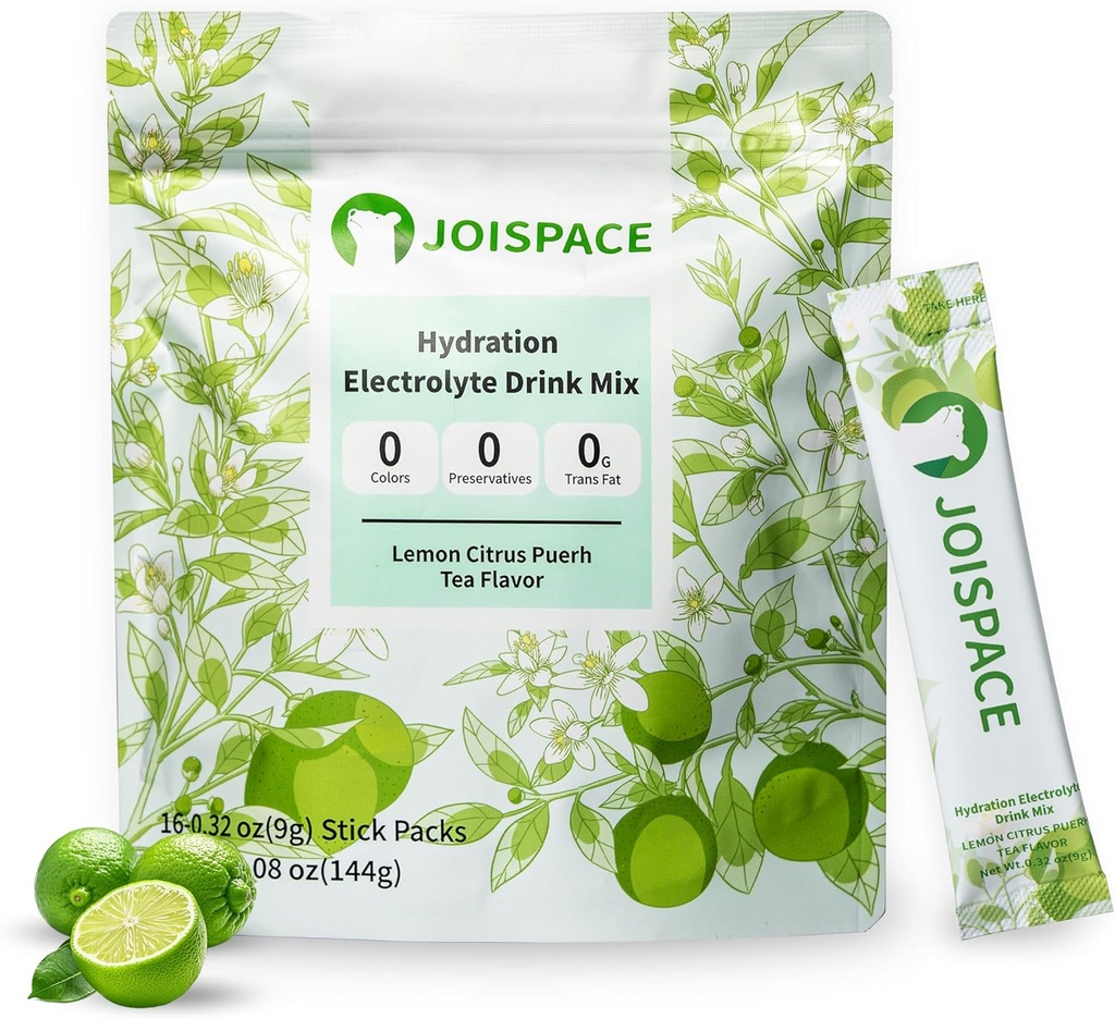 JOISPACE Electrolyte Drink Mix med Tea Polyphenols ttesmå 124; Hurtig hydrering & Electrolytes Boost MSD 124; Non- GMO, Vegan, Gluten- Free MSD 124; Lemon Lime Tea, 16 Serveringer