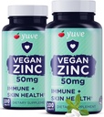 Yuve Natural Vegan Zinkvitaminer Kosttilskud 50mg, Supreme immunforsvar, Fast Relief from Colds and Flu, Acne Free Skin, Sund Hormone Levels, Non- GMO, Gluten & Sugar Free - 100 Veg Tabs (2 Pack)