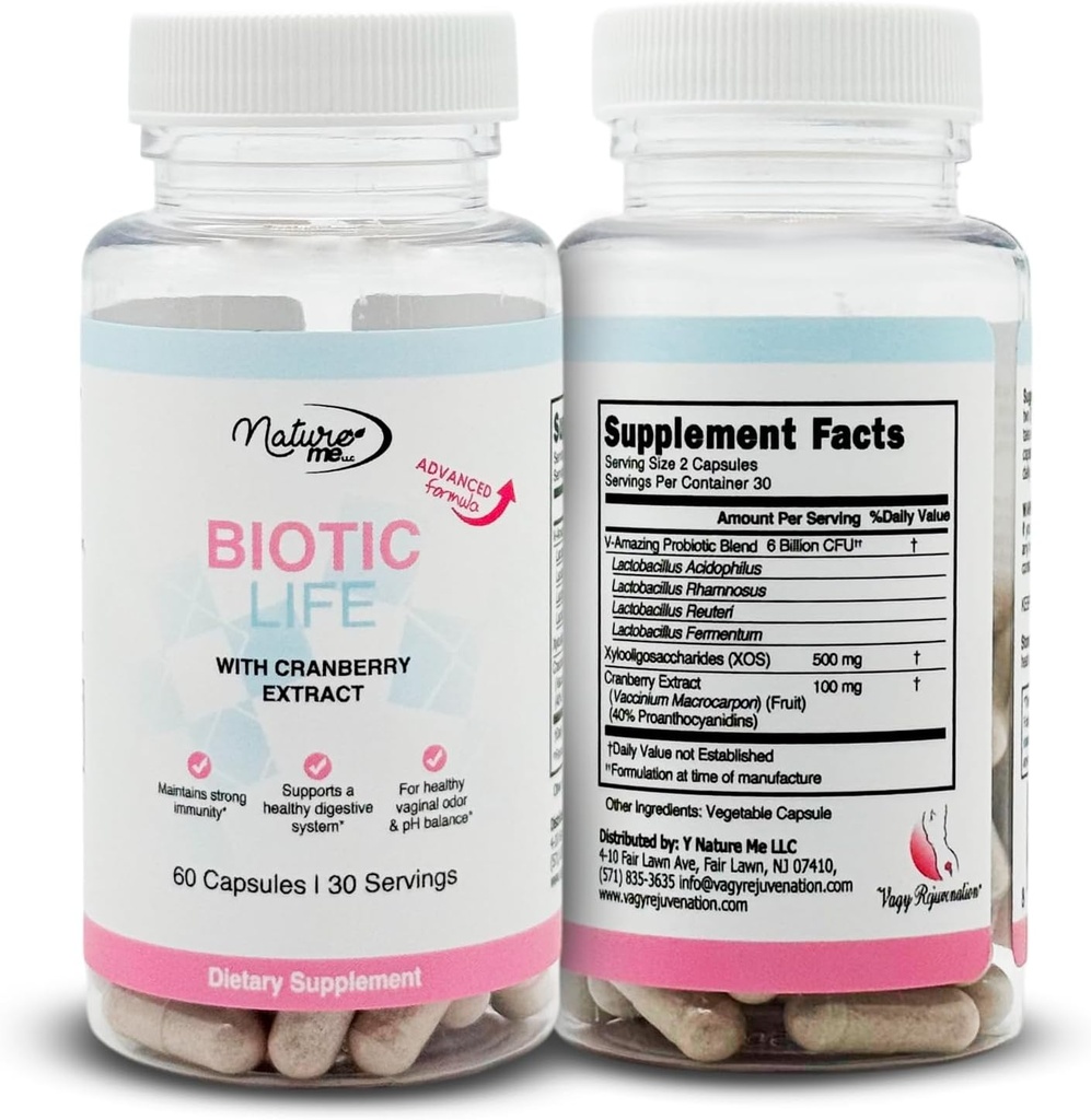 Vagy Rejuvenation BioticLife Probiotic for Women – Probiotics for Vaginal, Digestive & Urinary Health – Supplement with Prebiotics & Cranberry Extract – 60 Capsules