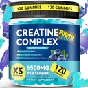 Creatin monohydrat Gummies 6500mg per servering for mænd og kvinder - 120 Gummies X5 Styrke Sukker Free Chewable Creatin for muskel Builder, Muskelstyrke, Pre- workout Supplement (Blåbær)