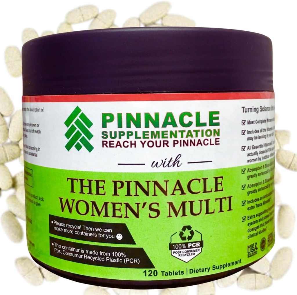 Pinnacle kvinders Multivitamin med jern, vitamin D3, C-vitamin, B12, biotin, zink, calcium & Magnesium, multimineral hår, hud & nail support, hjerne støtte, antioxidant immunforsvar, 120 greve