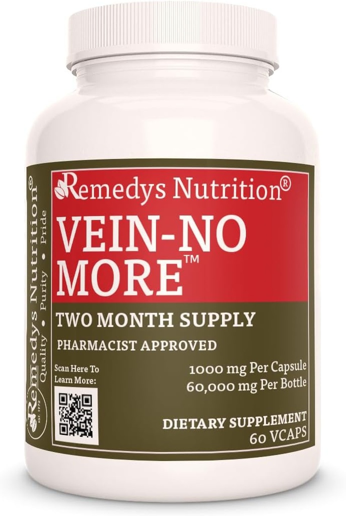 Remedy’s Nutrition Vein No More | 1,000 mg, 60 Vegan Capsules Herbal Dietary Supplement | Two Month Supply