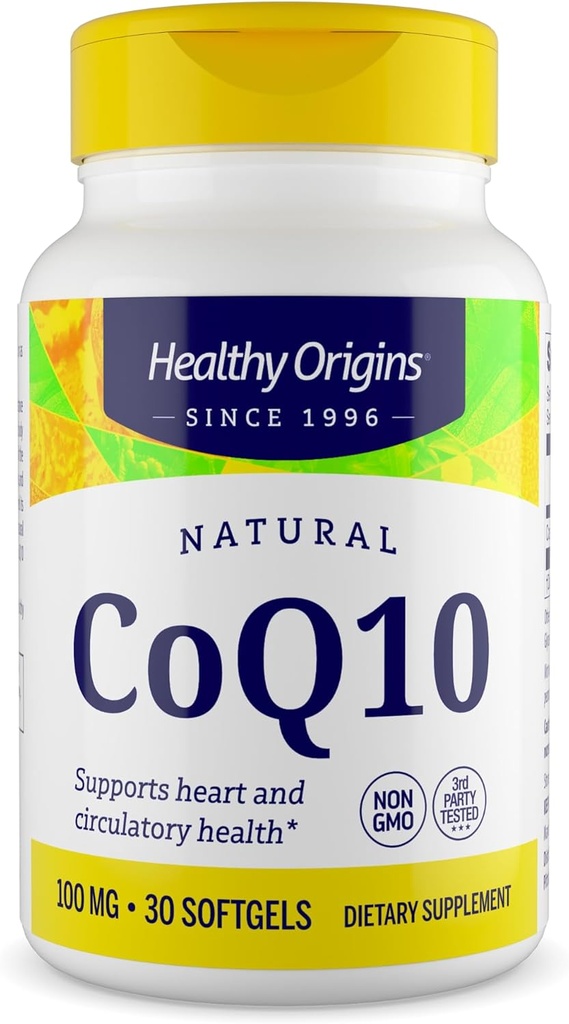 Sunde Origin ® CoQ10 100 mg - Natural Trans- Isomer Ubiquinone - Gær gæret, Understøtter hjertesundhed & cellulær energi - Non- GMO 30 Softgels