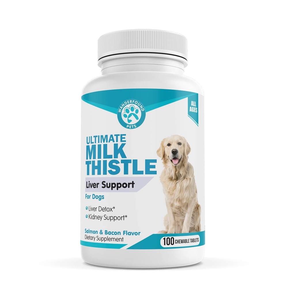 Wanderfundet kæledyr mælk tidsel til hunde - smagfuld laks & Bacon flavored naturlige lever støtte til kæledyr - Nyre rense Detox & reparation Formel fremstillet i USA - 100 tyggetabletter