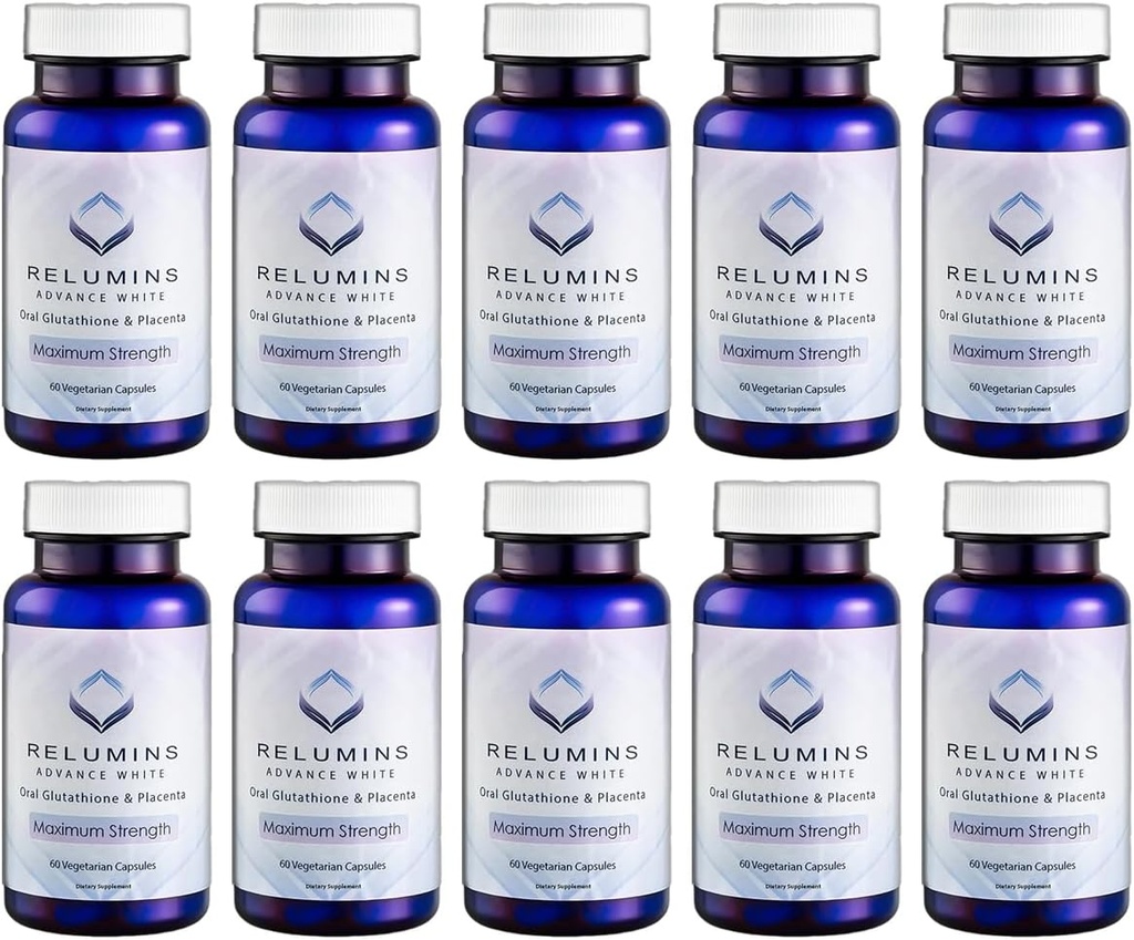 Reluminer Advanced White Glutathione kapsler - Max Strength Brightening Supplement med ALA, Placenta, Rose HIPS & C-vitamin - Fights Oxidative Stress, Understøtter Collagen & Lavet i USA - 10 flasker
