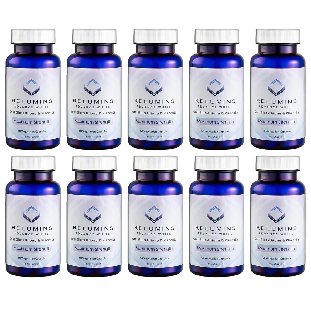 Reluminer Advanced White Glutathione kapsler - Max Strength Brightening Supplement med ALA, Placenta, Rose HIPS & C-vitamin - Fights Oxidative Stress, Understøtter Collagen & Lavet i USA - 10 flasker