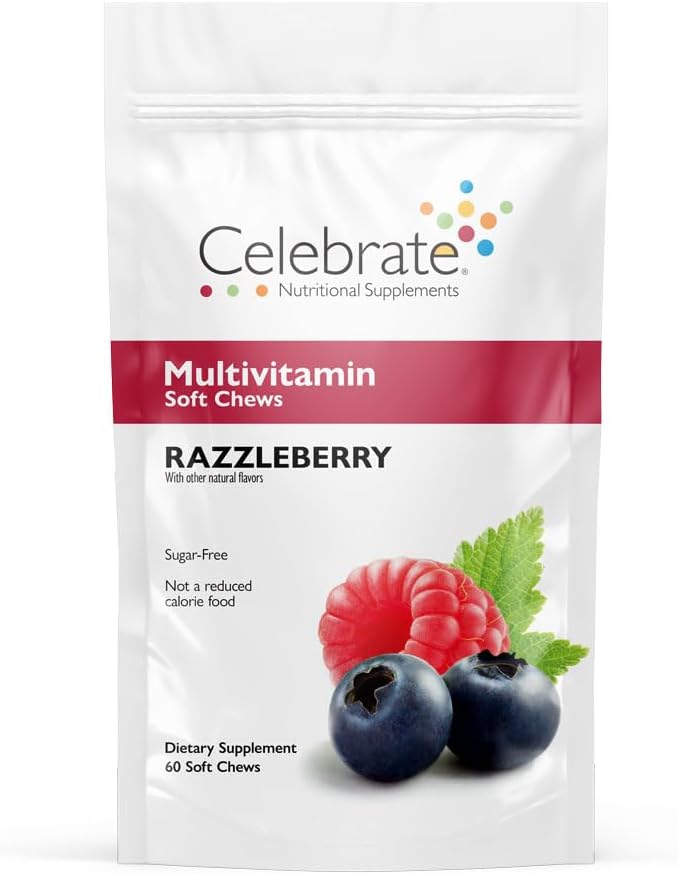 Celebrere Vitamin Bariatric Multivitamin Soft Chews - Essential Vitamin & Minerals, Sugar & Gluten Free - Gastric Bypass & Sleeve Gastrectomy Supplement - Berry (60ct)