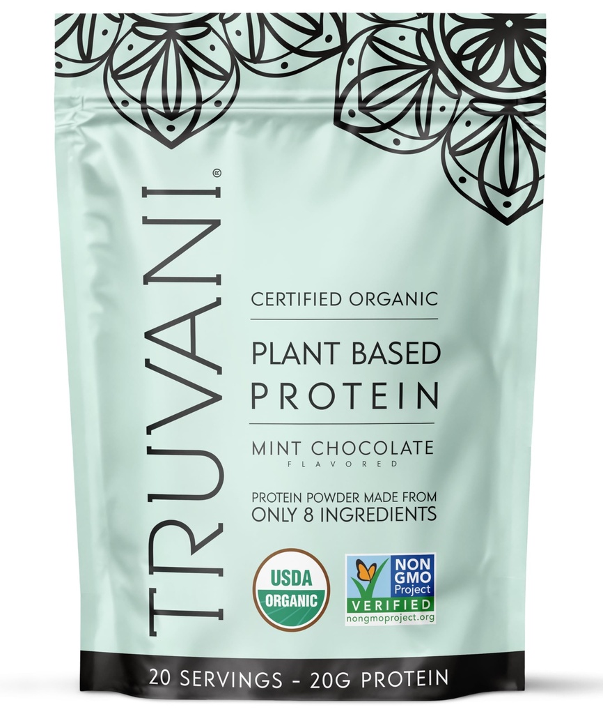 Truvani Vegan Pea Protein Powder • 124; 20g Organic Plant- Based Protein • 124; Keto • 124; Gluten & Dairy Free • 124; Lav Carb • 124; Ingen tilsat sukker • 124; Mint Chokolade • 124; 20 Servering • 124;