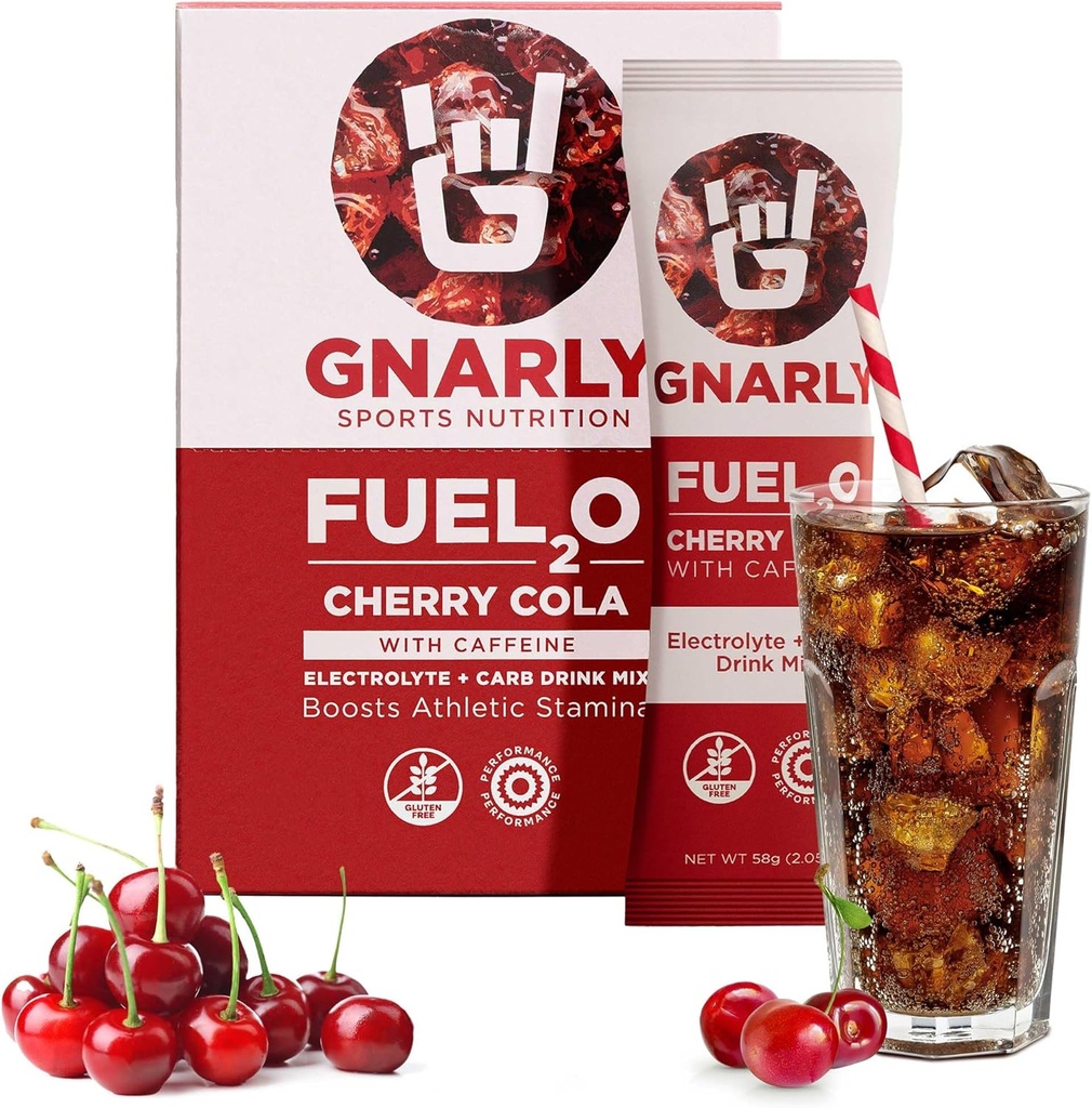 Gnarly Nutrition Fuel2O Electrolyte Powder Packs, Cherry Cola - Electrolyte Solution, Fuel, Replenishment, and Recovery - Fuel2O Endurance Nutrition - Cherry Cola, 10- Pack