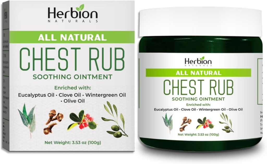HERBION Naturals Chest Rub - Lindrende salve med beroligende dampe til voksne og børn 2 + - Relieves Host, Cold, Nasal & Chest Congestion - Reducerer muskel & fælles aches (3.53 Oz (pakke med 1)