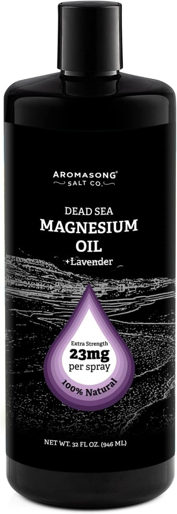 Aromasong Magnesium Spray Lavendel - Extra Strength (23 mg i hver spritz) 32 Oz Refill Flaske, Natural og Pure Magnesium Oil Spray - Made in the USA - for ben discomfort og fremmer en rolig søvn