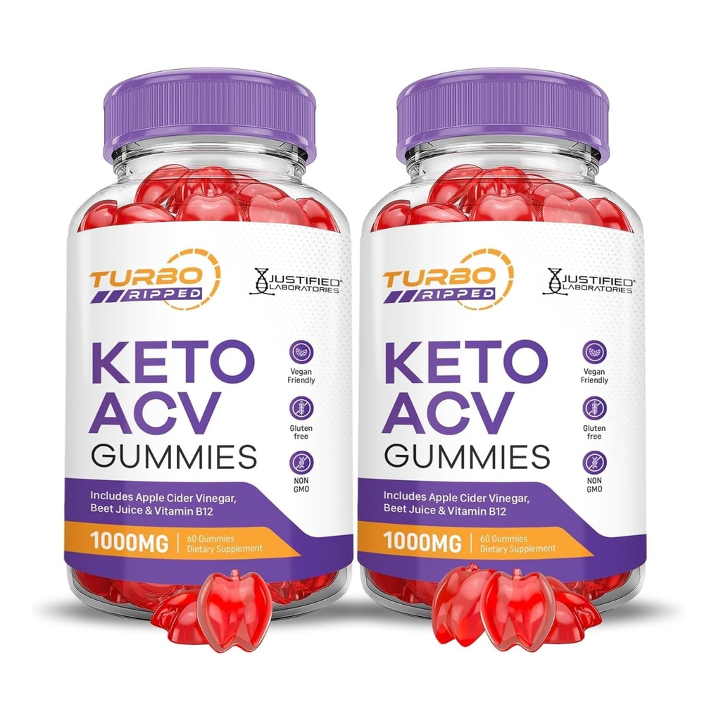 Justified Laboratories (2 Pack Turbo Ripped Keto ACV Advanced Formel 1000MG Keto Apple Cider Vinagar Formuleret med Pomegranat Beet Juice Powder B12 Vegan Non GMO 120 Gummies