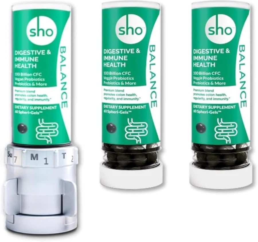 SHO Balance 100 Billion CFU Prebiotics & Probiotics for IBS, Bloating, Constipation, Digestive Health, Gut Health & Weight Loss Vegan Supplement for Women & Men with 2 Refill Bottles