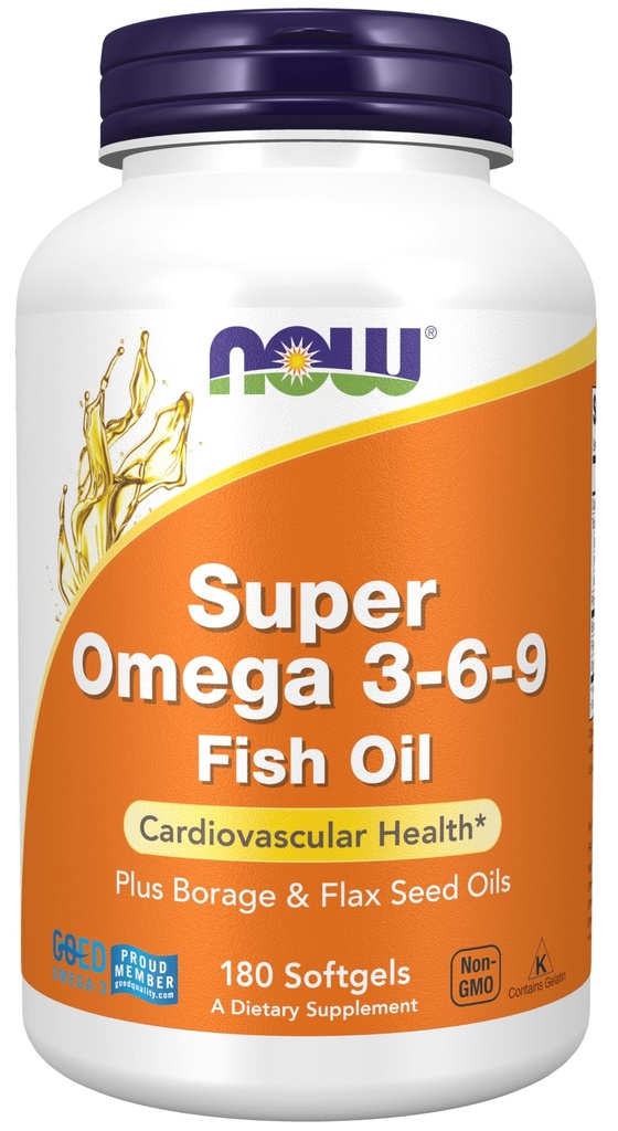 Now Foods Supplements, Super Omega 3-6-9 1200 mg med en blanding af fisk, boringer og hørfrø olier, 180 Softgels