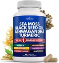 NEW AGE Sea Moss Black Seed Oil Ashwagandha Turmerisk Bladerwrack Burdock - med Manuka, Honning Mælkebøtte, ACV Black Pepper Gluten Free