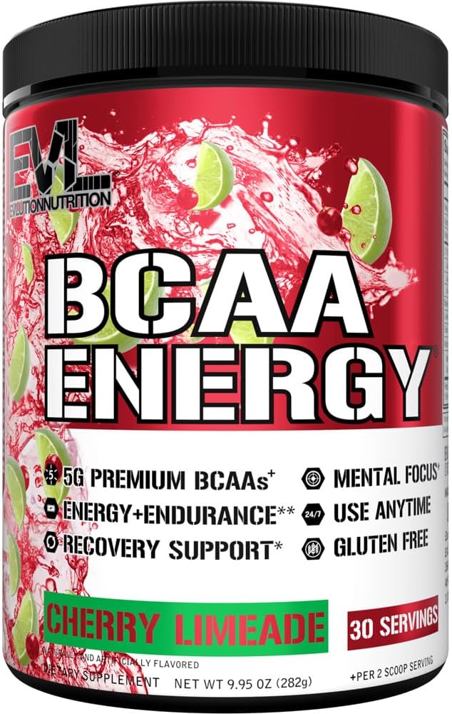 EVL BCAAs Aminosyrer Powder - BCAA Energy Pre Workout Powder for Muscle Recovery Lean Growth and Endurance - Rehydrating Post Workout Recovery Drikke med naturlig koffein - Cherry Limeade