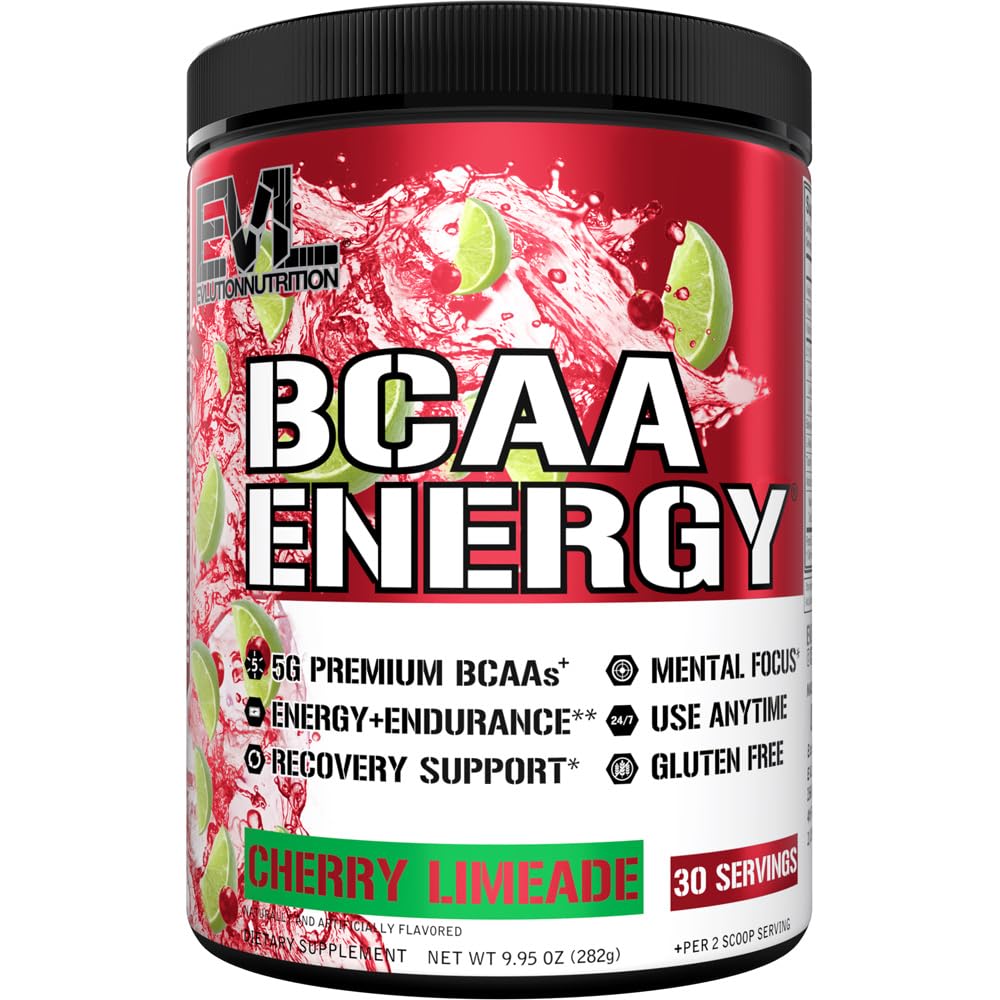 EVL BCAAs Aminosyrer Powder - BCAA Energy Pre Workout Powder for Muscle Recovery Lean Growth and Endurance - Rehydrating Post Workout Recovery Drikke med naturlig koffein - Cherry Limeade
