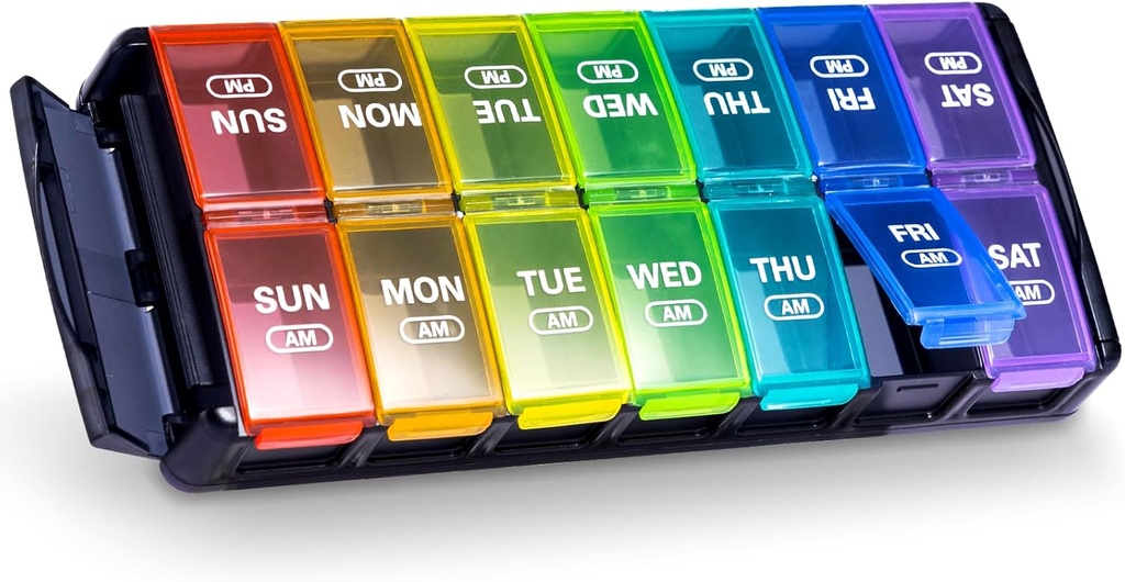 Sukuos Weekly Pill Organizer 7 Dag 2 gange om dagen, Quick Fylde Daily Pill Box (AM PM), Gigt Friendly Extra Large Pill Cases for Vitamin / Fish Oil / Supplements