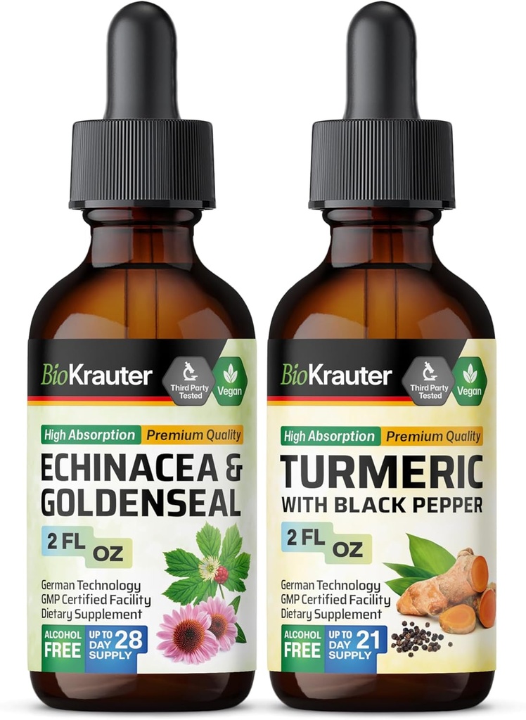 Echinacea med Goldenseal tinktur 2 Fl. Oz. & Gurkemeje tinktur 2 Fl. Oz.