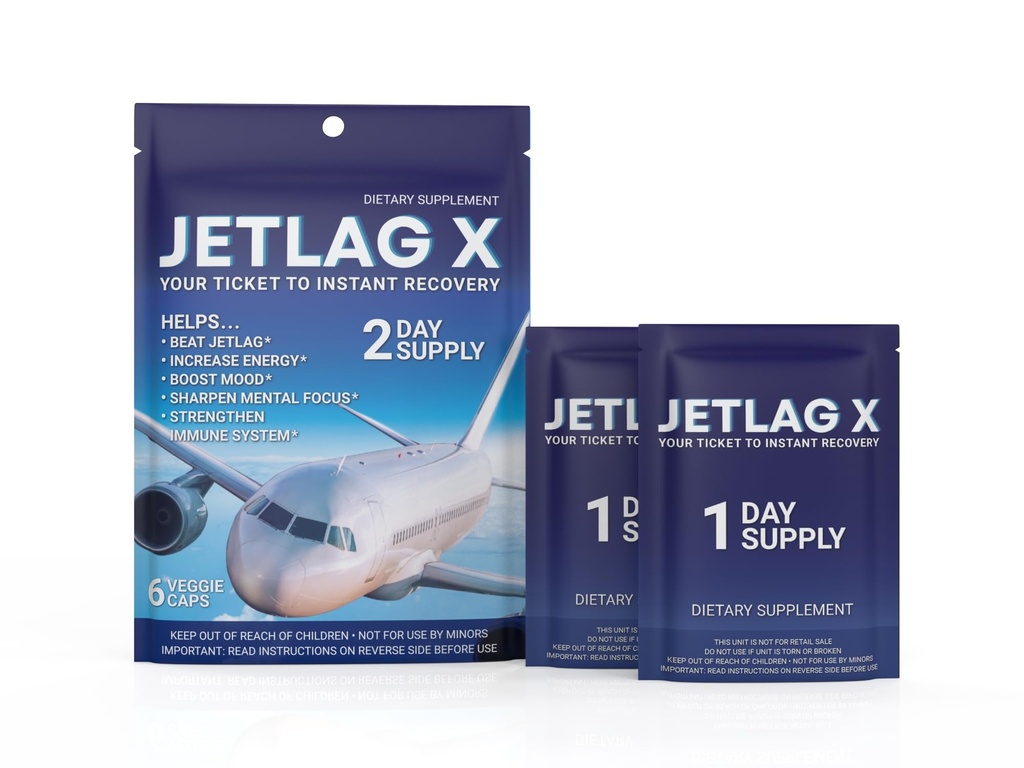 ROCK SOLID JETLAG X- Relieves Træthed Efter lange flyvninger, Forbedrer fokus, energi, Mood, Styrker Immunitet. Ideel til ferier, forretningsrejser