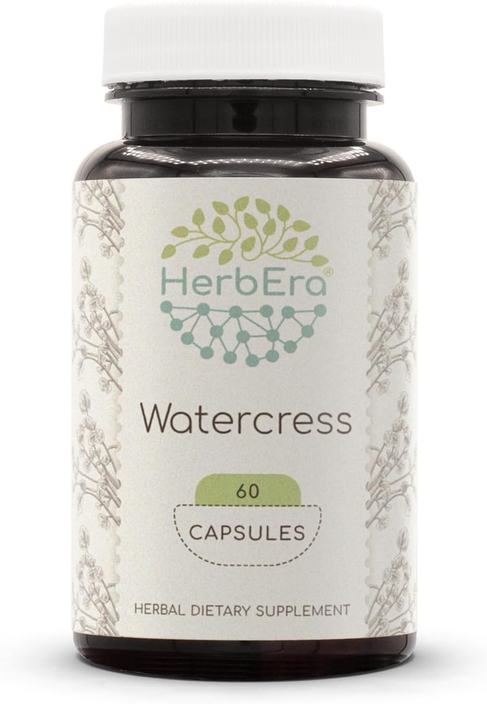 HerbEra Watercress 60 Kapsler, 800 mg, Koncentreret Flydende Drops Naturlig Vandladning (Nasturium Officinale) Tørret Herb (60 Kapsler)