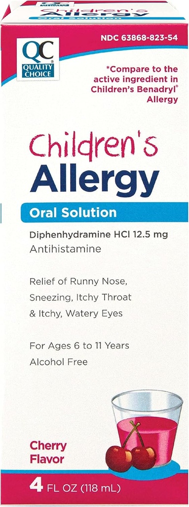Quality Choice Children 's Allergy Medicine, non-Drowsy Liquid Antihistamin Solution. Alkoholfri Cherry Flavor Aktiv Diphenhydramin til Hoste, Runny Næse, kløende øjne & Hals Relief 4 oz