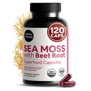 Atlantic Naturals Sea Moss med Beet Root Capsules - Premium Quality Multivitamin Supplement - Sea Moss Superfood til støtte immunsundhed, blodgennemstrømning, fælles sundhed & atletiske ydeevne - 120 ct