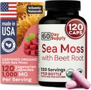 Atlantic Naturals Sea Moss with Beet Root Capsules - Premium Quality Multivitamin Supplement - Sea Moss Superfood to Support Immune Health, Blood Flow, Joint Health & Athletic Performance - 120 ct