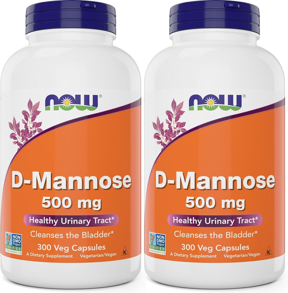 Nu D- Mannose 500 mg, 300 kapsler (pakke af 2) - Vegansk Non GMO supplement til kvinder og mænd - Understøtter sund urinveje, renser Bregen