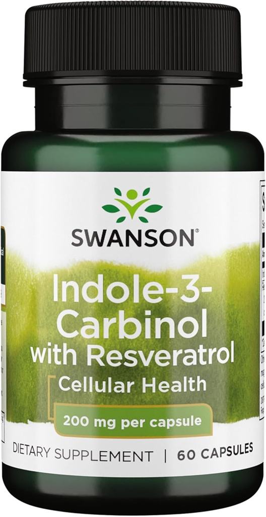 Swanson Indole- 3- Carbinol med Resveratrol - I3C supplement fremme cellular beskyttelse - Natural supplement til at hjælpe med at opretholde sund hormon balance - (60 kapsler, 200mg hver)